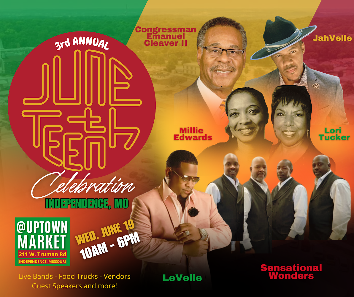 Flyer for a Juneteenth celebration at Uptown Market on June 19