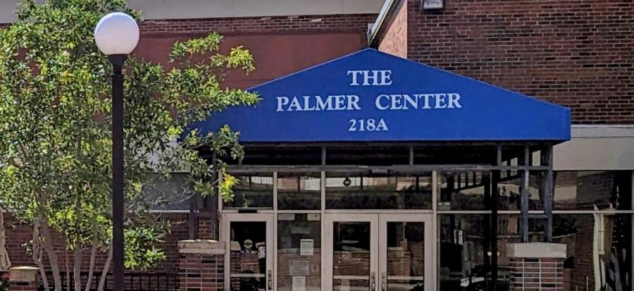 A picture of the front entrance to the Palmer Center 