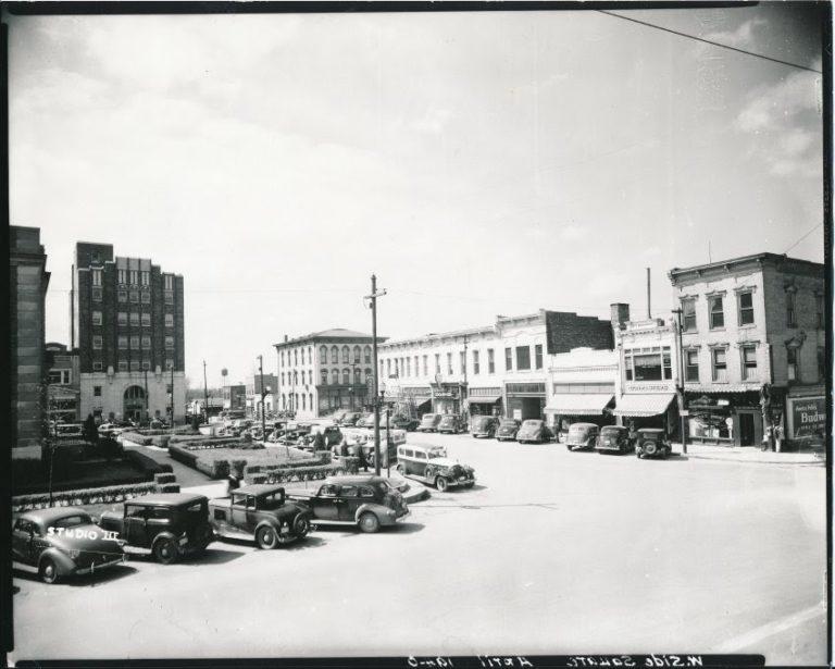 A historic, black and white image of downtown Independence. Date unknown. 