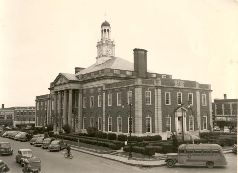 A historic, colorized image of the Truman Courthouse in downtown Independence. Date unknown. 